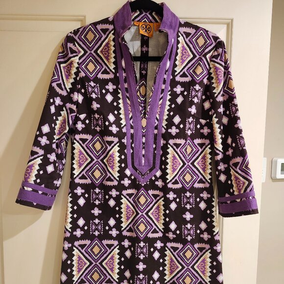 Tory Burch Dresses & Skirts - Tory Burch 2 Stretch Cotton Caftan Dress Boho Purple Tribal